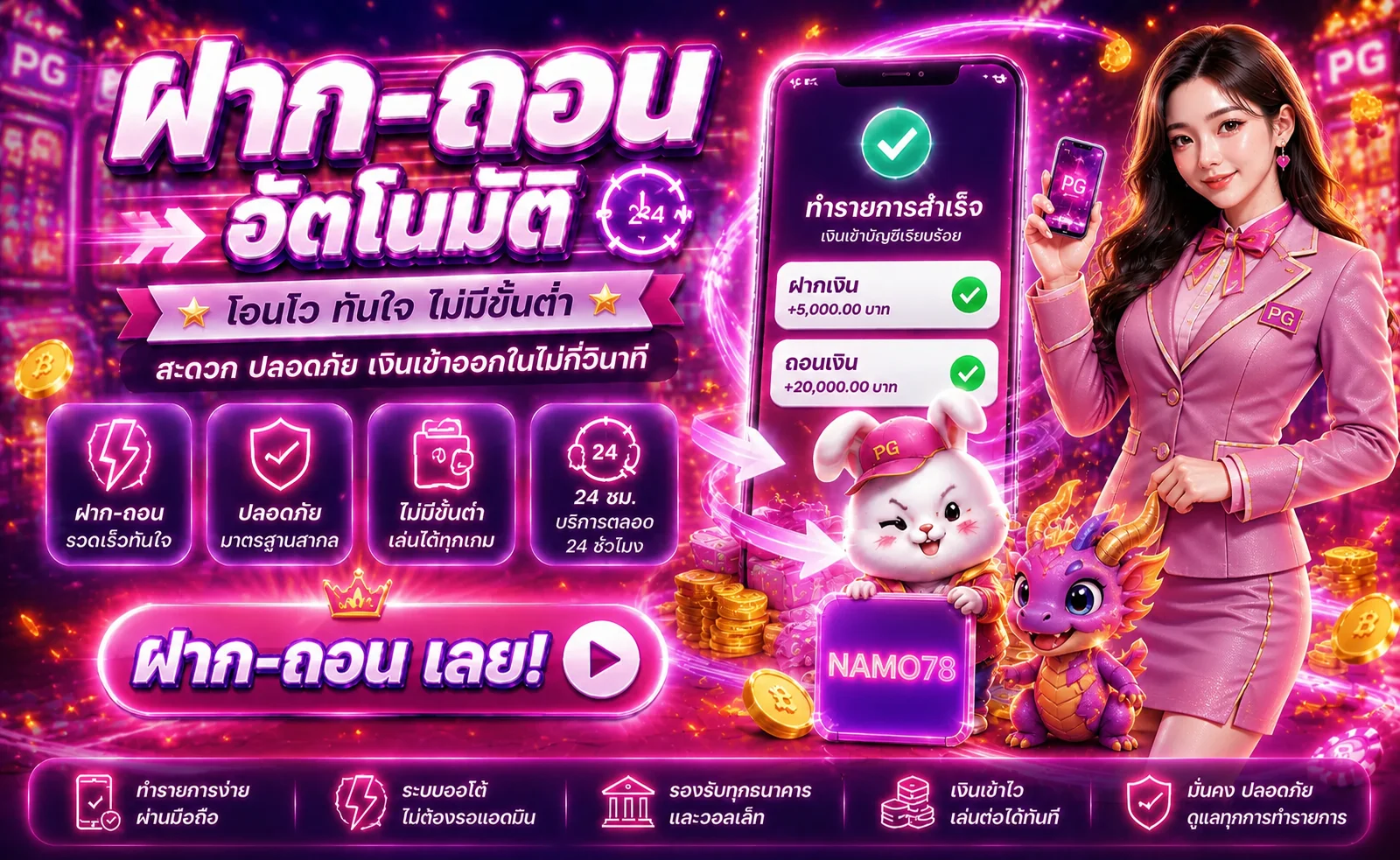 ระบบ namo78 ฝากถอนออโต้พร้อมหน้าจอตรวจสอบรายการ